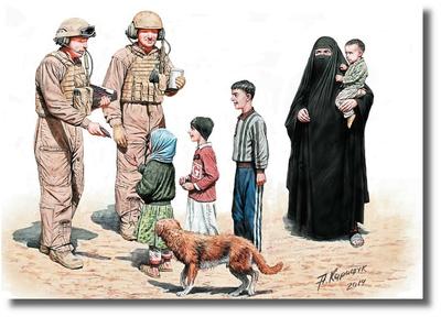 Master Box American Armored Vehicle Soldiers X 2 Middle Eastern Women Children Plastic Model MB35159 1/35 + &