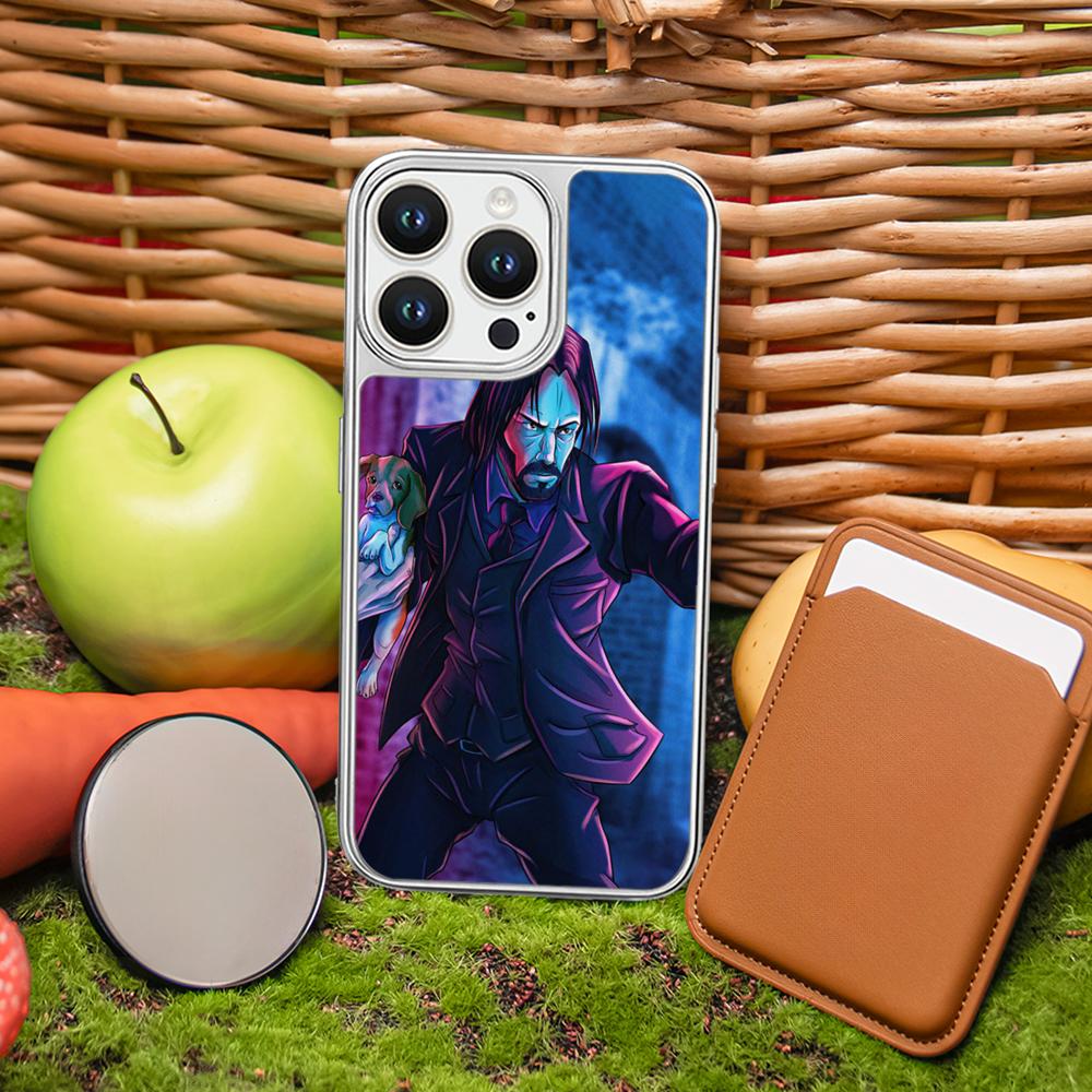 

Handsome Neon John cool man Phone Case for iPhone 16 15 14 13 12 11 Pro Max Sheepskin Silver-edged protective case iPhone 13 Pro Max