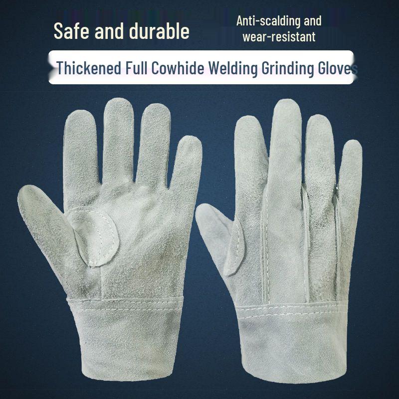 Guantes de Soldadura Aislantes de Cuero de Vaca Anti-Pinchazos Anti-Quemaduras Resistentes al Calor con Dedos Divididos