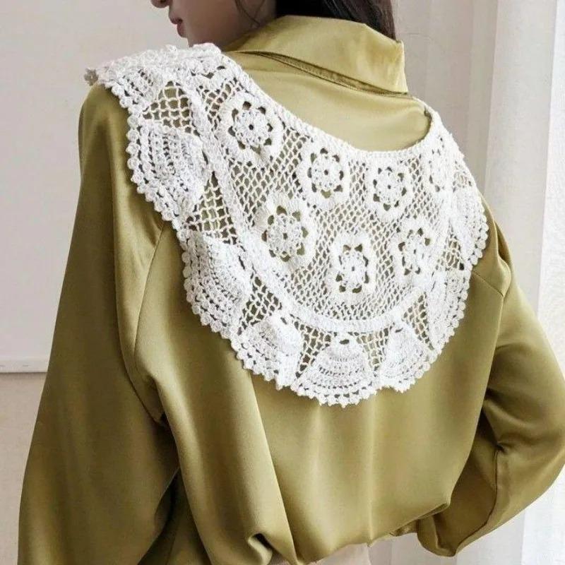 Fashion White Lace Fake Collar Shawl Wrap False Collars Female Necklace Small Scarf Shawl Detachable Collars Decor Wraps
