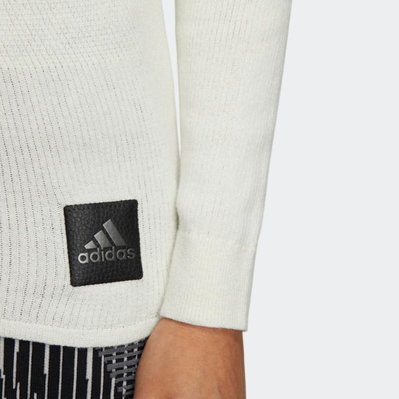 Adidas FW22 Solid Color Logo Label Pullover Cashmere Sweater Women Sweater White HG1677