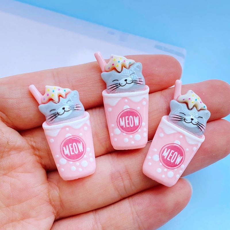 

12Pcs New Cute Mini Cartoon Cup Cat Resin Flatback Ornament Nail Jewelry Making Hairwear Accessories
