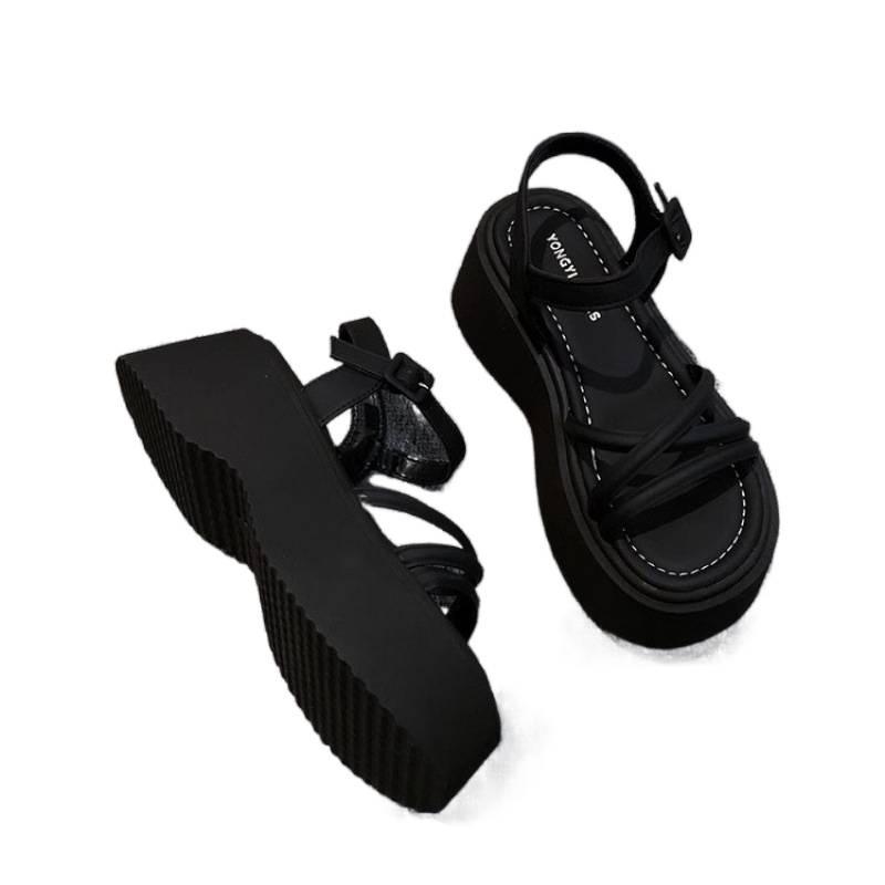 High-heeled sandals women's 2025 summer new thick-soled heightening fashionable versatile skirt Roman temperament sandals open-toe