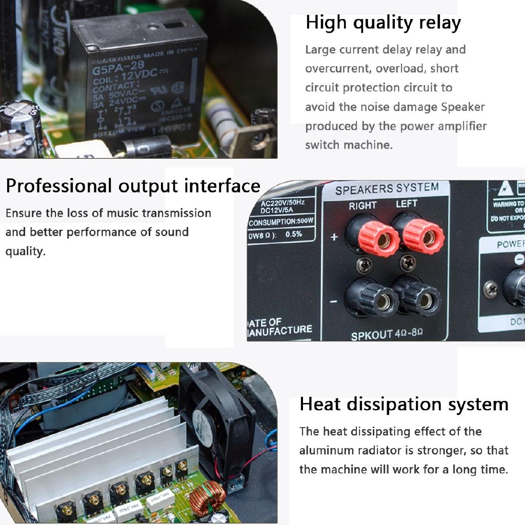 800W 220V - 240V EQ Bluetooth Stereo Amplifier 4 Ohm 2CH USB 64GB Disk/SD Card Car Home 220V