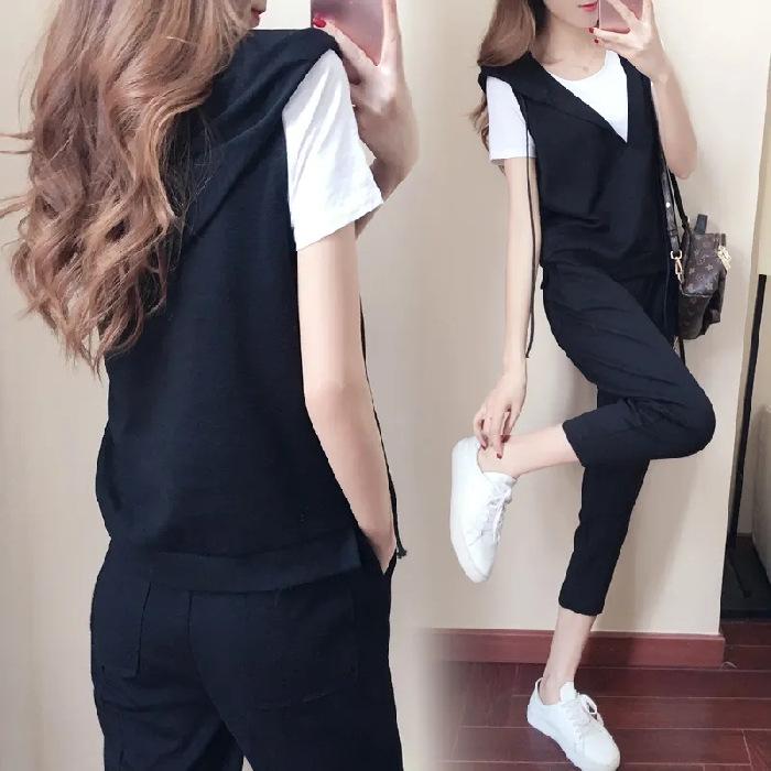 

2022 Лето Плюс Размер Женский Повседневный Модный Спортивный Костюм-Тройка 3XL чёрный