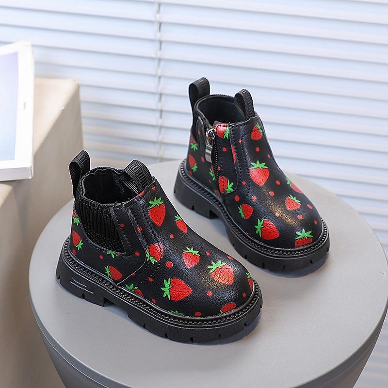 Neue Kinder Knöchelboots Mädchen Bemalt Weiche Sohle Leicht Bequem Rutschfest Koreanischer Stil Kurze Stiefel