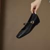Fashion Women's new spring and autumn square toe with increased height, mid heel, large metal belt buckle, Mary Jane single shoes