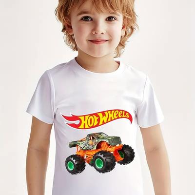 Kreatives T-Shirt für Jungen mit Monster-Racing-Truck-Aufdruck, lässig, leicht, bequem, kurzärmelig, Kinderkleidung, Sommer-Kind-T-Shirt