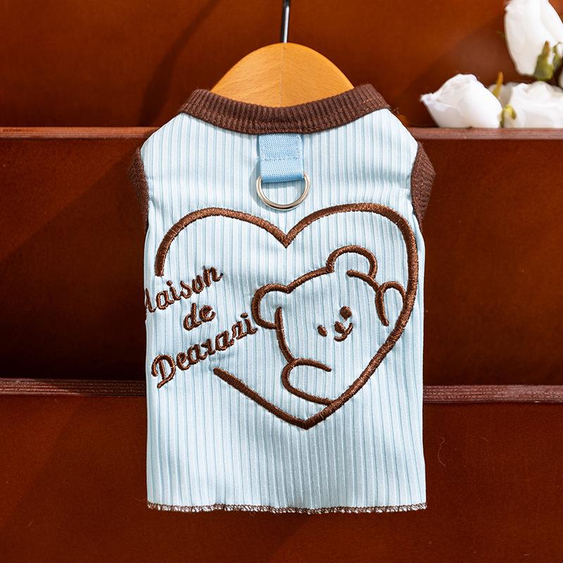 Весенне-летняя одежда для питомцев - простые безрукавные футболки с вышивкой в форме сердца для кошек XS бонди синий