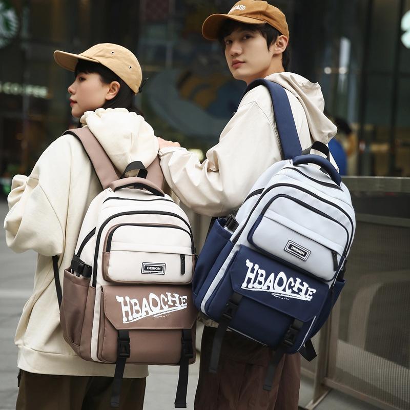 Casual simple and lightweight backpack large capacity letter printing junior high school high school student schoolbag female couple travel bag