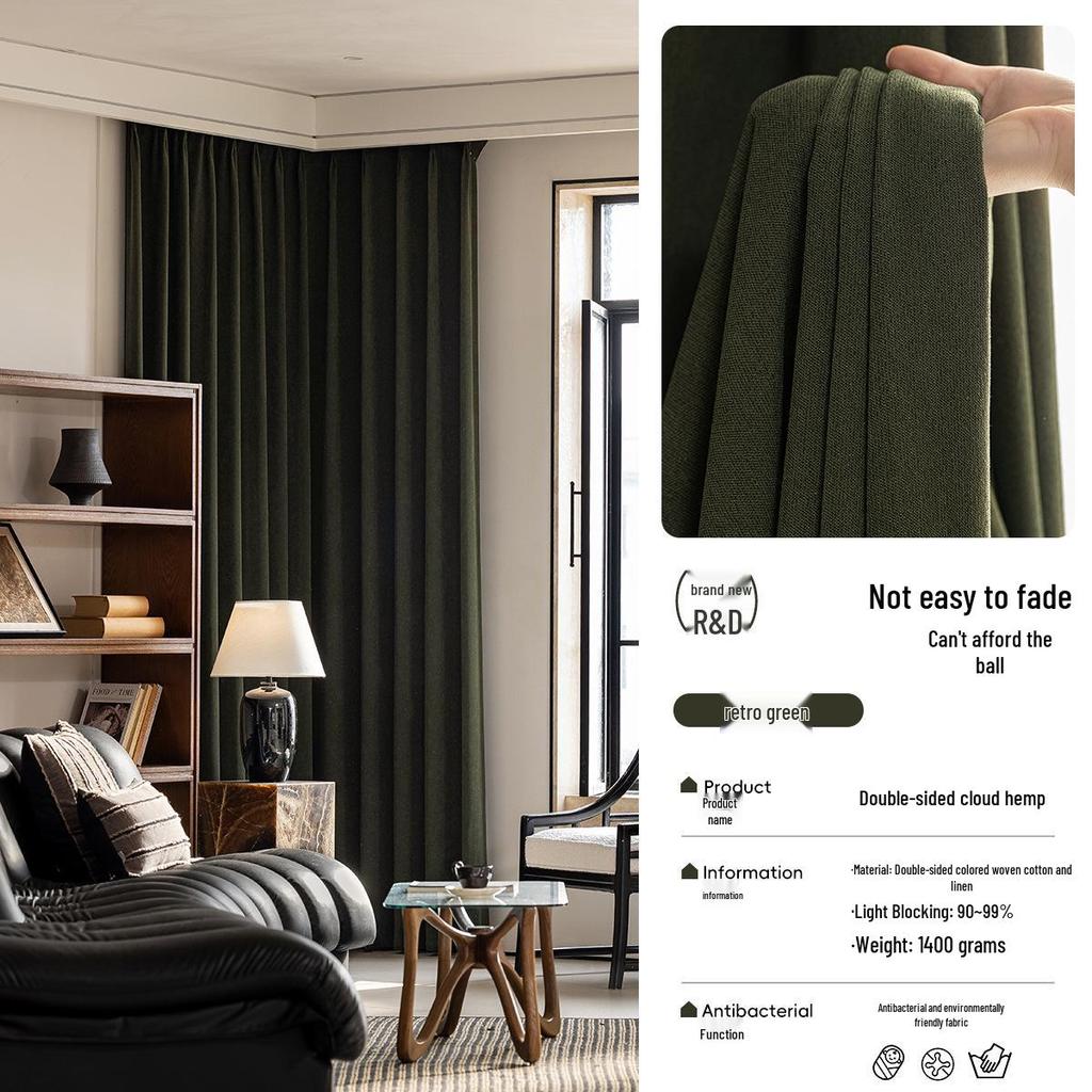 Double-Sided Cream Cotton Linen Blackout Curtains - High-End Feel for Bedroom & Living Room
