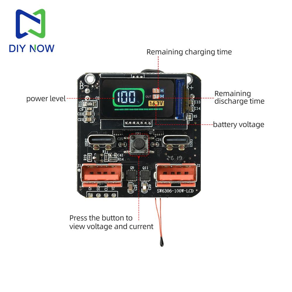 4S PD 100W Bidirectional Lithium Battery Fast Charger Module HD Color Screen Power Bank Mainboard Charge-Discharge