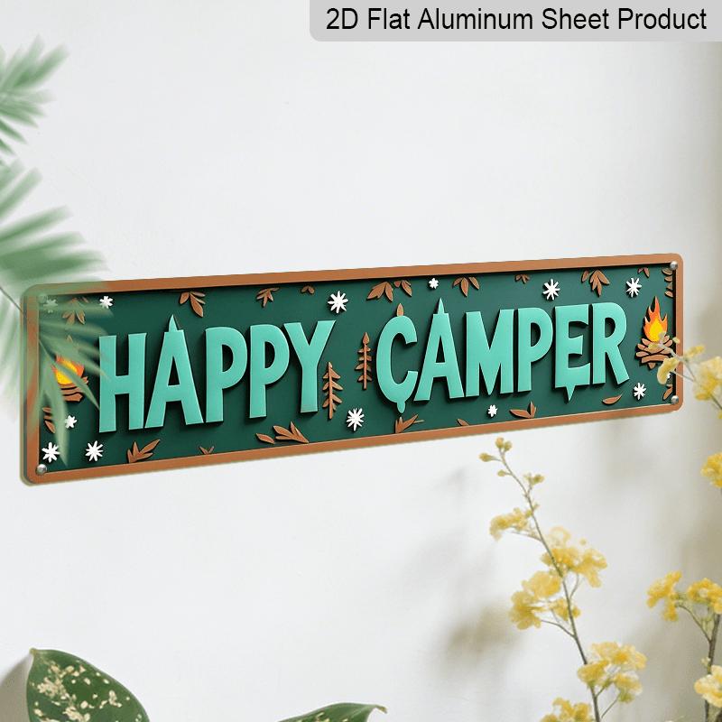 2D Flat 1pc Vintage 'Happy Campers Sign' Wall Decor. Metal Wall Sign | 15.7×3.94inch Rustic Aluminium Decorative Sign Art for Home, Bedroom, Bar
