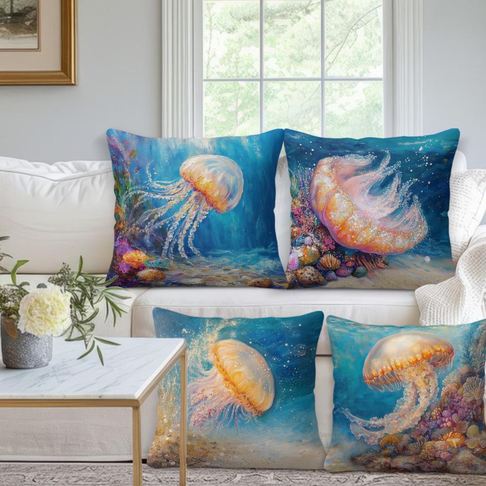 Jellyfish Pillowcase Printed Ocean Life Home Summer Large Peach Skin Cushion Decoration