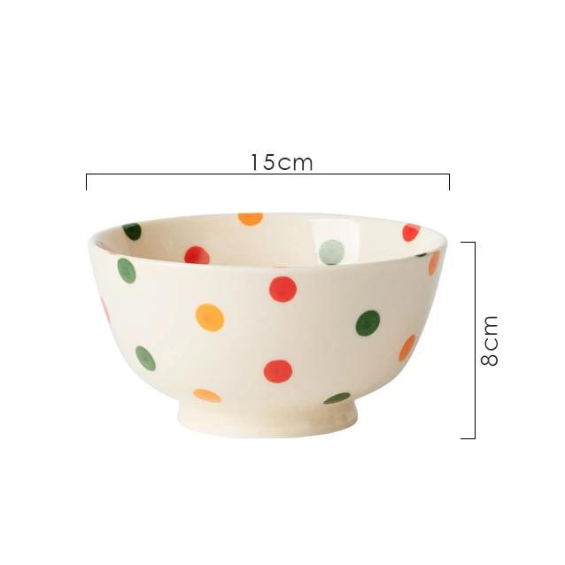 Vintage Polka Dot Bowls Plates Tableware High Aesthetic Value Ceramic Soup Bowls Plates Chopsticks Set