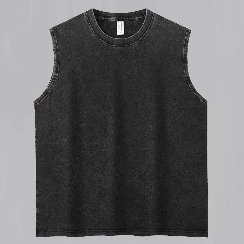 

Men Washed Solid Color Round Neck Loose Sleeveless Tank Top S чёрный