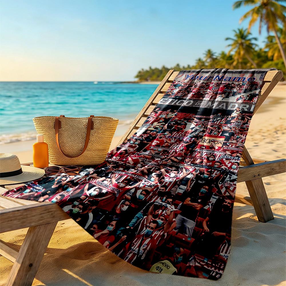 Atletico Madrid Personalized Text Beach Towel Super Soft Microfiber Quickdry Fabric
