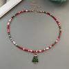 Christmas Necklaces for Women Girls Handmade Rice Beads X'mas Tree Santa Claus Snowman Gift Necklace Pendant New Year Jewelry