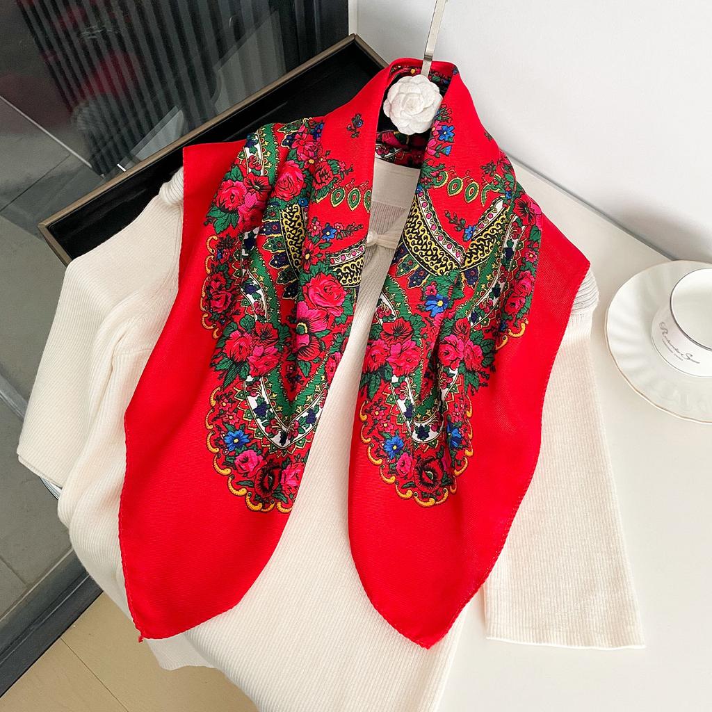 70X70Cm High-Quality Square Fashion Scarf Women Floral Cotton Bandanas Lady Scarves Hijab Headband Accessories Handkerchief Hair