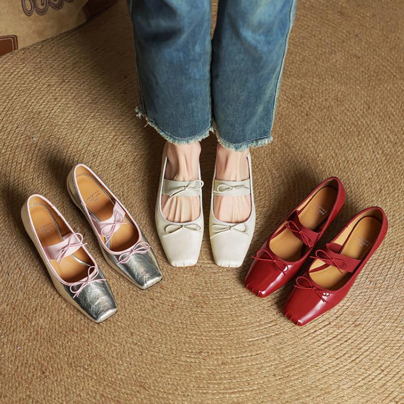 New women's fashion single shoes square head four seasons wear small leather shoes one pedal beef tendon soft sole comfortable leather large size shoe