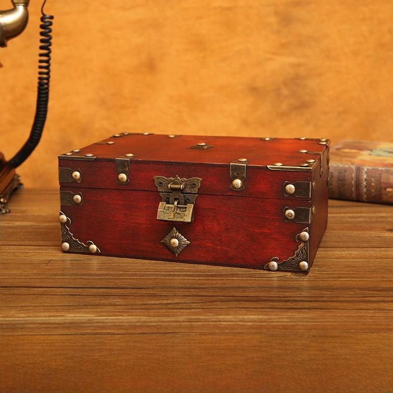 Wooden Retro Style Storage Boxes With Password Lock For Bedroom Organization