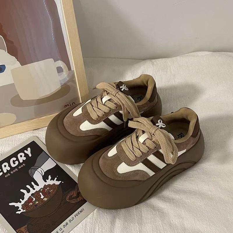 Maillard brun plattform styggsøt stort hode brødsko damesko høst ny muffins bunnplate sko