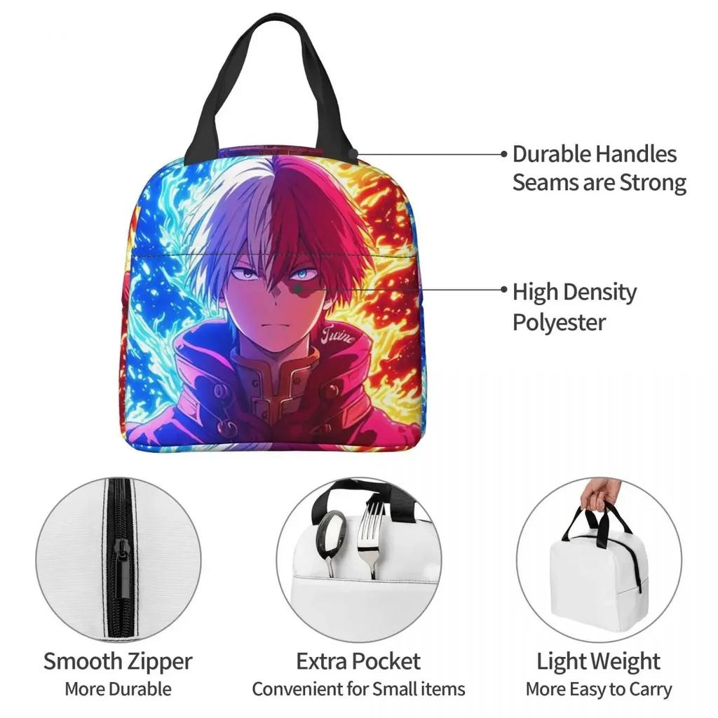 Academia My Hero Todoroki M6 Insulated Lunch Bag for Kids School Cooler Thermal Food Box Tote Portable Lunch Boxes Container