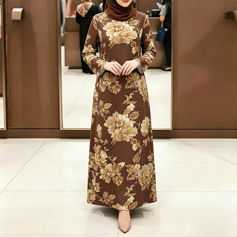 ZANZEA Women Casual Round Neck Floral Print Loose Long Sleeve Dress