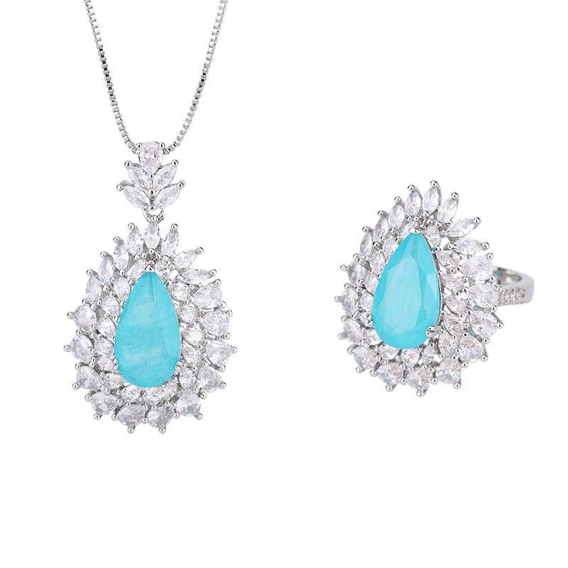 Jewelry Set Imitation Paraiba Para Blue Pendant Ring Main Stone 8 * 14