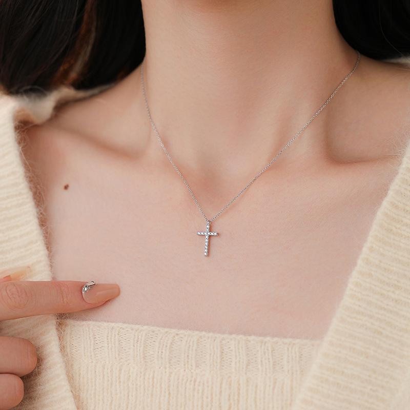 Full Diamond Cross Necklace Light Luxury Belt Payment Zircon Collarbone Chain American Hiphop Sweater Chain Cool