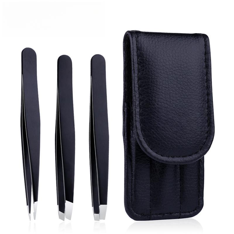 3 PCS Eyebrow Tweezers Stainless Steel Hair Removal Makeup Tool Kit with Bag Point Tip/Slant Tip/Flat Tip Pinzas Pincet
