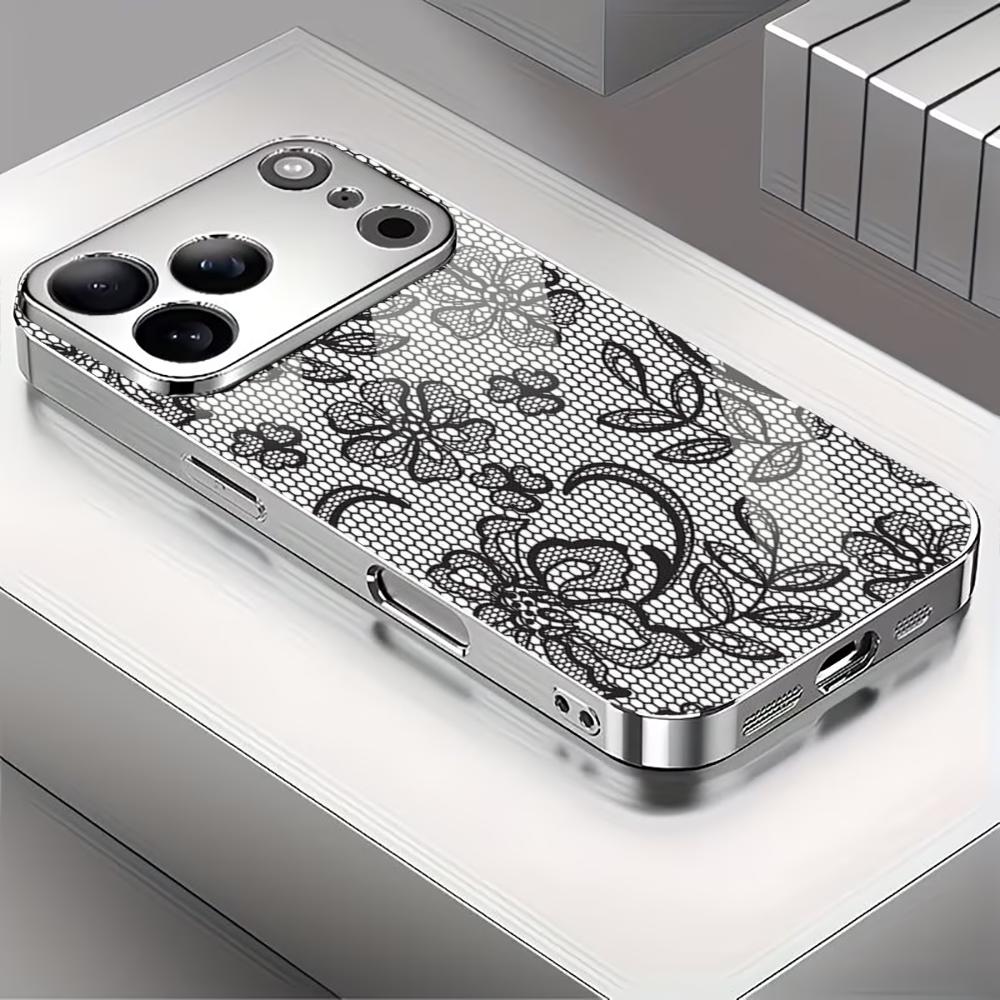 Sleek Transparent Floral Lace phone case mobile phones for iphone 17 pro max cover Glass for iPhone 17 16 15 14 13 12pm Pro Plus