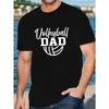 European Size Men's Short Sleeve T-Shirt - Casual Polyester Top with Volleyball Graphic, Round Neck, Regular Fit for Summer, Sporty Dad Shirt