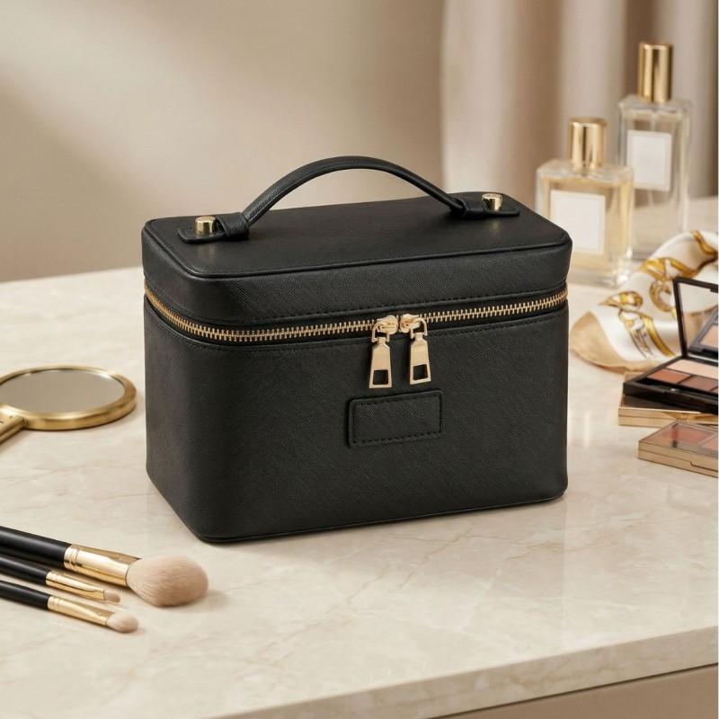 PU Makeup Bag Women Waterproof Durable Storage Organizer With Stitched Seam Square Design