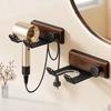 Walnut Wood Without Punching, Hair Dryer Rack Storage Rack, Bathroom Storage Rack, Wall Mounted Bathroom Storage Rack, Easy To Install