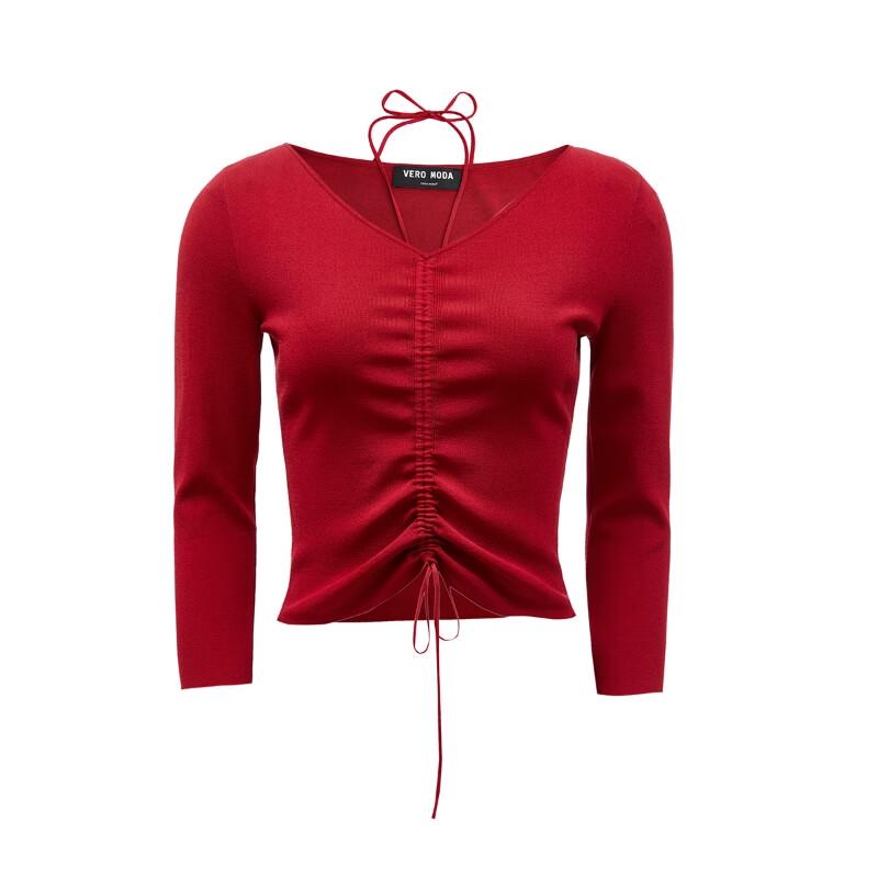 Vero Moda Women's Slim Fit Short V-Neck Long Sleeve Knit Top