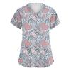Women's Cute Bow Printed Work Clothes V-neck Double Layer Pockets Basic Short Sleeve Top Pullover