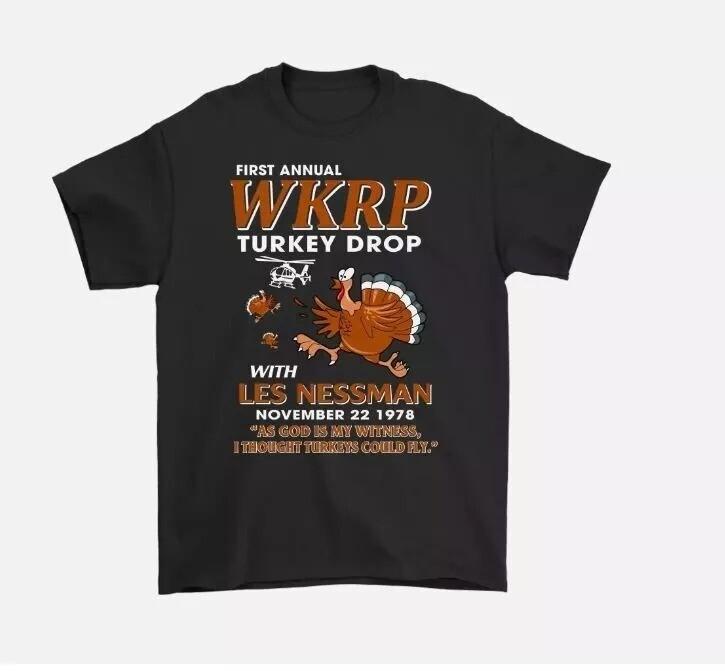 WKRP Turkey Drop with Les Nessman Funny T-shirts - Thanksgiving Day T Shirt Gift S