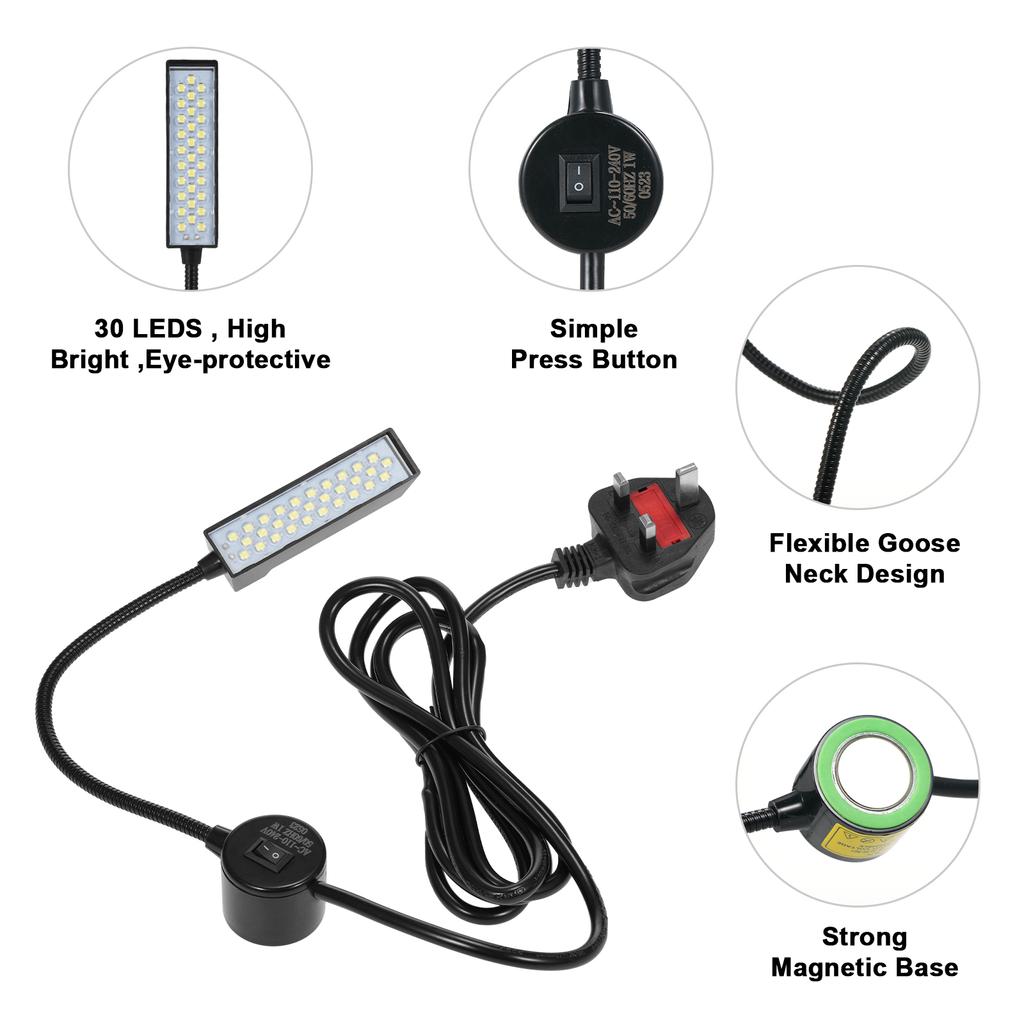 30LEDs Sewing Machine Lamp LED Light Fixture Fixed Base Flexible Bendable Tube for Housework