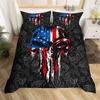 Skull Duvet Cover Set Queen Black Skeleton Paisley Floral Pattern Bedding Set For Teen Adult Polyester Halloween Comforter Cover