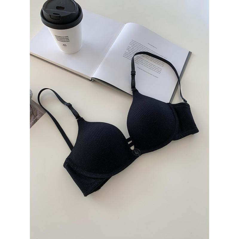 

Ribbed Front Closure Push Up Bra S чёрный