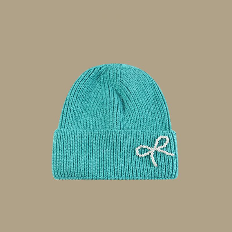 Bow Tie Knitting Cap Hat Woolen Yarn Cuff Knit Beanie Casual Fleece Warm Knitted Hat