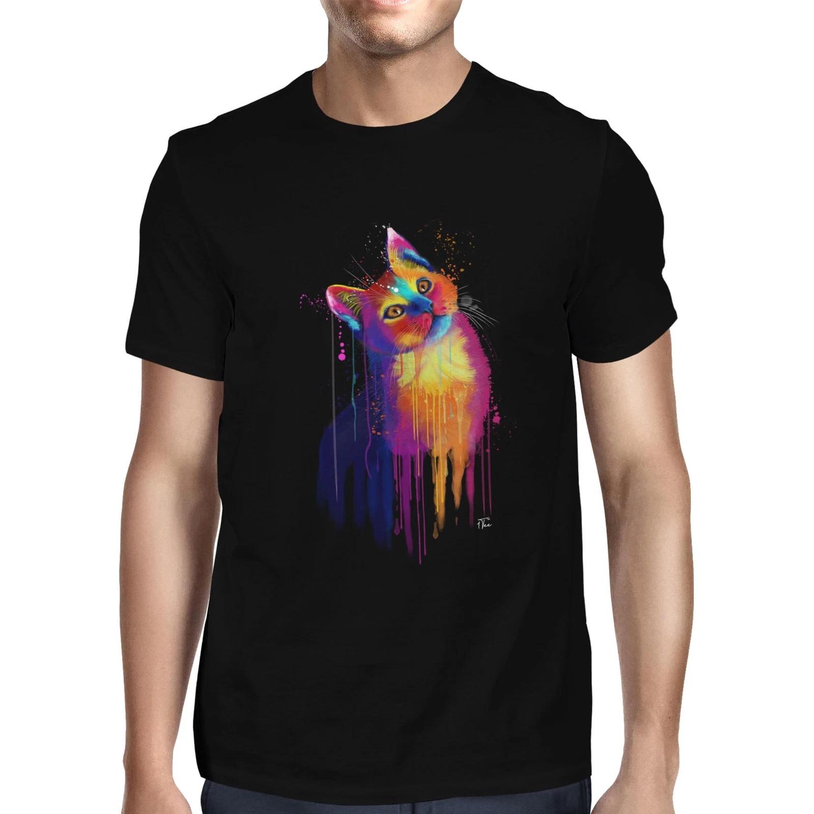 1Tee Mens Watercolour Abstract Cat T-Shirt XS