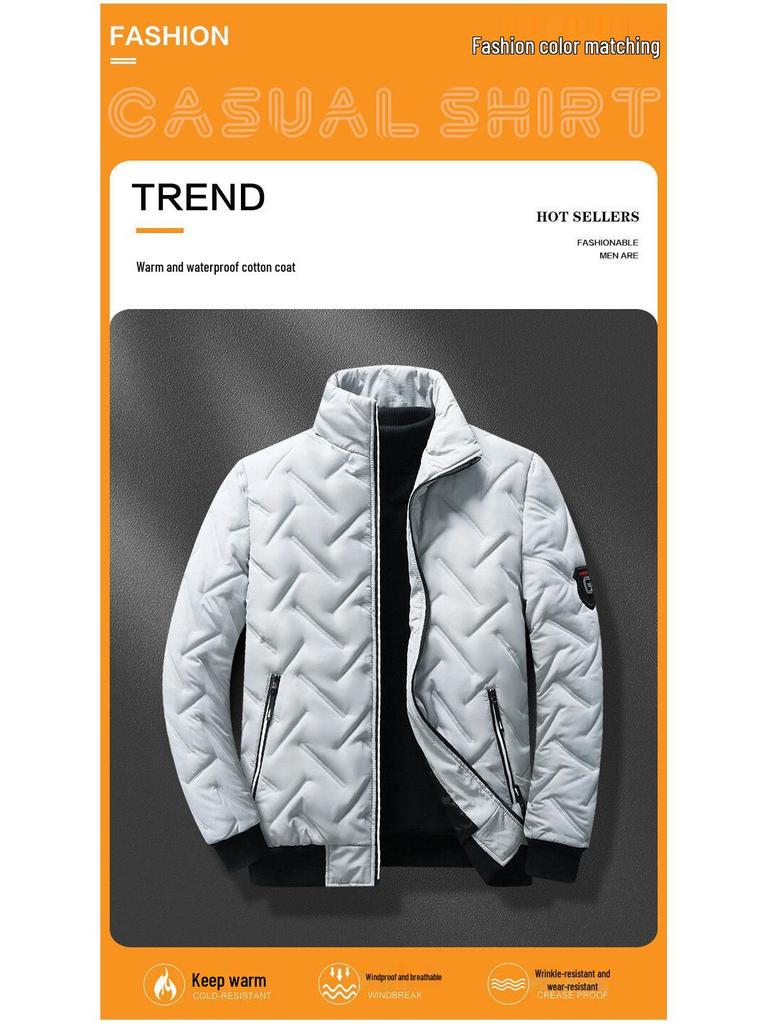Męska Lekka Bawełniana Kurtka Puchowa jesienno-zimowa w Koreańskim Stylu z Kołnierzem Stójką