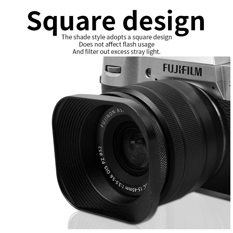 Metal Square Camera Lens Hood Compatible for Nikon16-50 Canon Sony Fuji15-45/35f2 Universal Photography Accessory 52/43/46/39mm