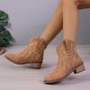 Fashion Women's Boots Retro Embroidery Cowboy Boots Luxury Thick Heels Women Shoes Pointed Toe High Quality Leather Women Ankle Boot New
