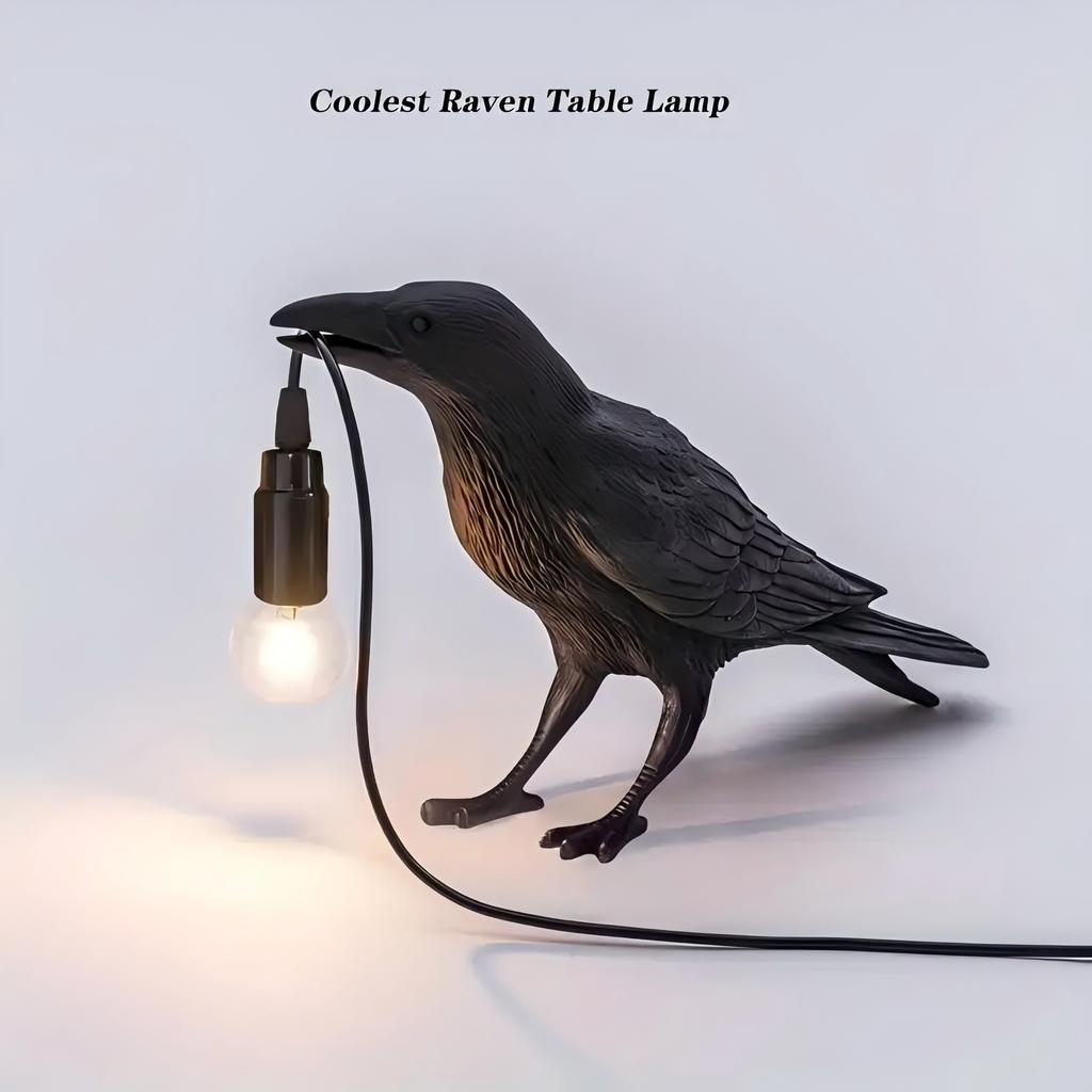 E14 Bulb with Plug Gothic Raven Lamp Vintage Resin Bird Lamp for Nightstand, Office, Living Room Farmhouse Art Deco Style