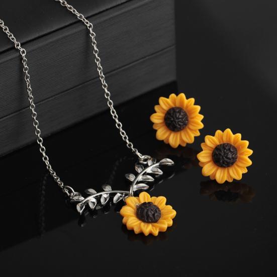 Ensemble de bijoux pour femmes, joli pendentif feuilles de tournesol, clous d'oreilles, boucles d'oreilles, collier, cadeau