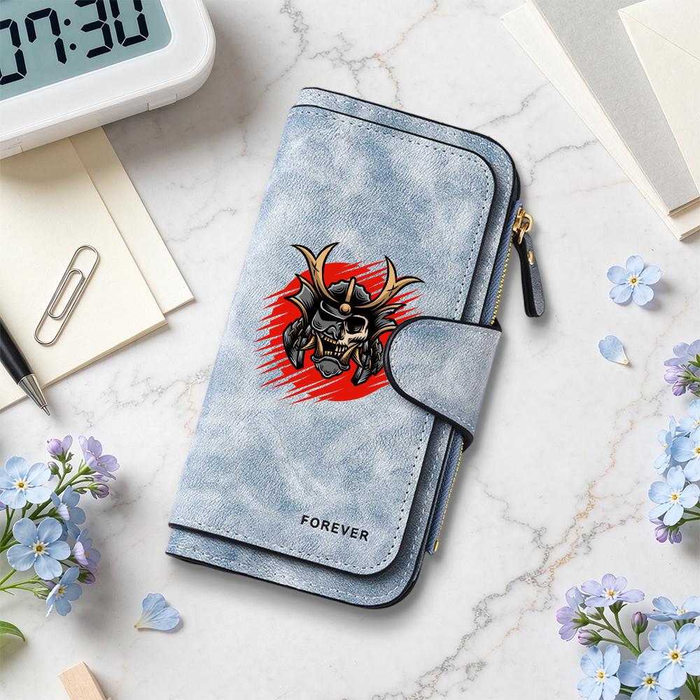 Samurai Skull Pattern Long Wallet Portable Card Holder Fashion Daily Use Purse