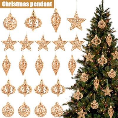4/8Pcs Christmas Ball Ornaments Gold Hollow Star Pendant Christmas Tree Hanging Decoration for Home 2026 New Year Navidad Gifts